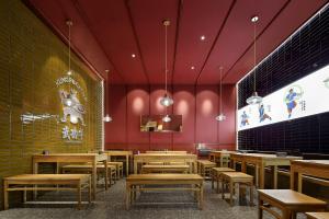 传统中国风餐饮店铺装修效果图,餐饮品牌VIS+空间全案设计，兰州牛肉面馆“武功牛”店铺装修图